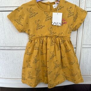 Zara Kids Mustard Dress with Fun Print